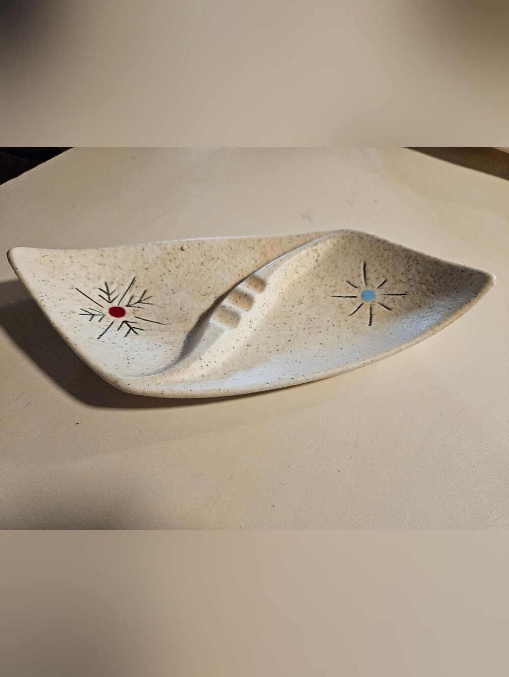 Mid-Century Modern Franciscan Starburst Crescent Divided Ashtray Bowl